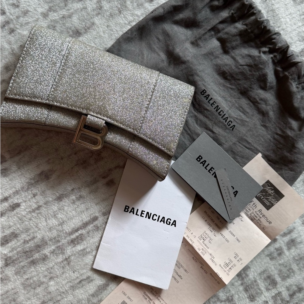 Balenciaga Glittering Silver hourglass chain bag